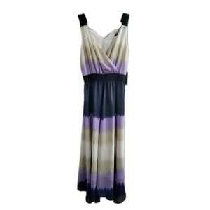 NWT Express Ombre Maxi Dress XS Purple Blue Cream Empire Waist V Neck Flowy
